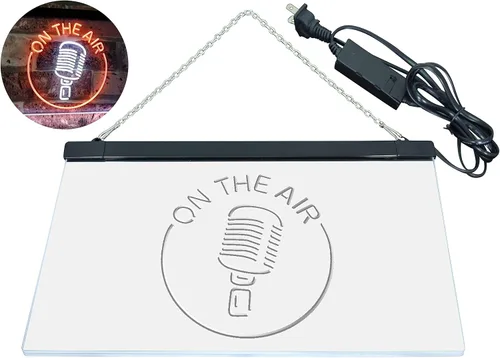 Vista 28 de ADVPRO - cartel de neón para estudio de grabación, LED, con micrófono y rótulo «On the air» azul y Red