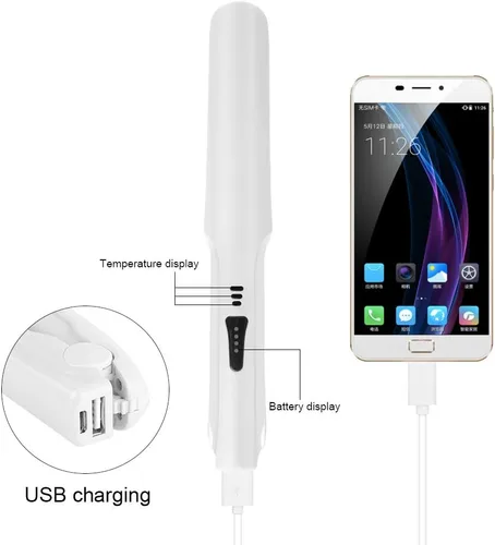 Vista 5 de Alisador y rizador de cabello 2 en 1 con panel aplanador de cerámica 3D que hace que el cabello sea suave, control digital inalámbrico recargable