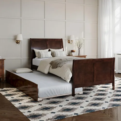 Vista 18 de AFI, Portland - Cama de plataforma matrimonial con estribo a juego con cama nido individual, color espresso