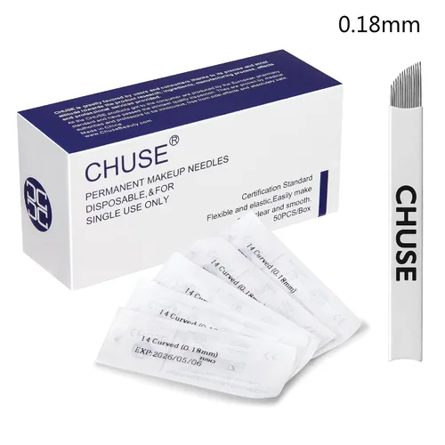 Vista 2 de CHUSE 14 Curvado 50pcs 0.007 in Nano Mircoblading Aguja Maquillaje Permanente Manual Ceja Tatuaje Aguja