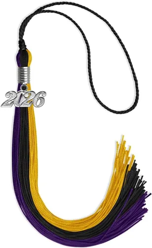Vista 35 de Endea Graduation Borla de triple color con gota de fecha plateada (negro/dorado/granate, 2020)
