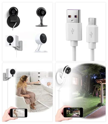 Vista 2 de Smays Cable de alimentación micro USB para Wyze Cam v3, Nest, Arlo Q, Blink, Ring Mini Cam, Yi Dome - Cable de carga de 12 pies Nest, Yi Dome