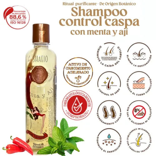 Vista 3 de RITUAL BOTANICO Champú para la Caspa Champú con Menta y Aji Control Caspa con Activo de Crecimiento Acelerado y Ultrareparador, Engrosamiento