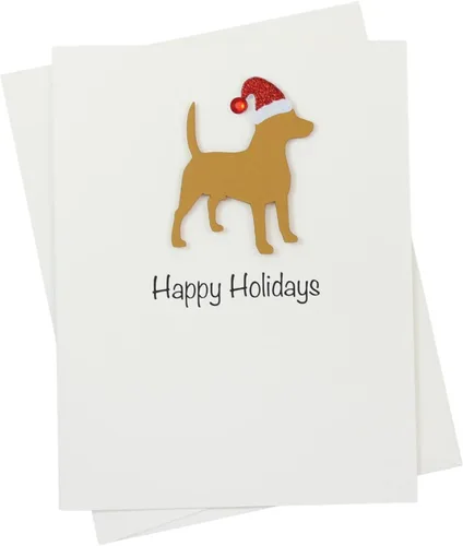 Vista 10 de Black Doodle Bernedoodle - Tarjetas de Navidad (10 unidades), hechas a mano, base blanca, perro con sombrero de Papá Noel Negro