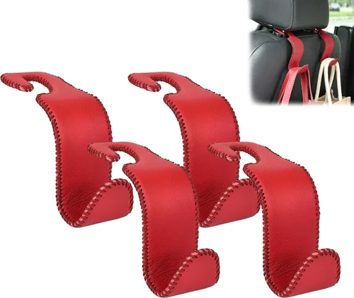 Vista 13 de Amooca - Gancho para reposacabezas de asiento de coche, organizador de almacenamiento universal para bolso de mano, abrigo, cuero con metal