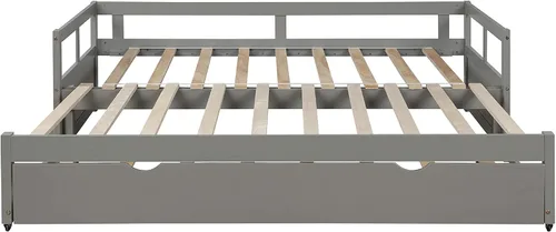 Vista 6 de Sofá cama extensible con nido, marco de cama de madera con diseño de individual a King, muebles de sala de estar y dormitorio, no necesita somier