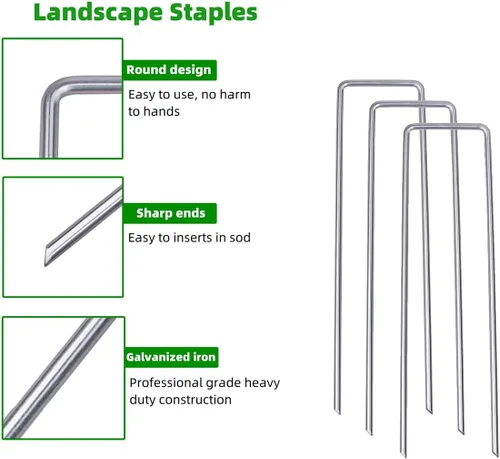Vista 2 de 23 Estacas de Jardín en Forma de U Galvanizadas por Inmersión en Caliente de 6 Pulgadas, Grapas para Paisajismo, Estacas de Suelo, para Decoración