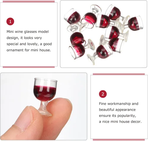 Vista 5 de NUOBESTY 10 copas de vino 1: 12 copas de cóctel para casa de muñecas, mini copas de vino tinto para decoración de casa de muñecas, accesorios