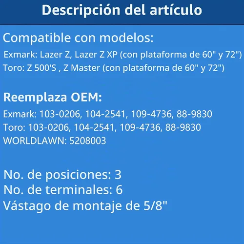 Vista 2 de Interruptor de encendido para Exmark Lazer Z, Lazer Z XP y Toro Z 500, Z