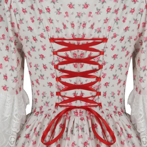 Vista 8 de Vestido de baile rococó para mujer, vestido retro gótico victoriano, vestido de fiesta rosa floral elegante vestido de Halloween Cosplay traje