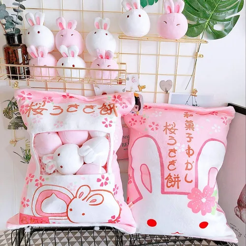 Vista 5 de REFAHB Linda almohada de peluche Almohada de regalo extraíble Juguetes de peluche creativos para niñas (Conejo)