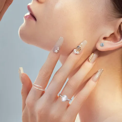 Vista 4 de MOOSEA Anillos de moissanita abiertos para mujer, oro blanco de 14 quilates, color vermeil D, claridad VVS1, anillos a juego, anillos de eternidad