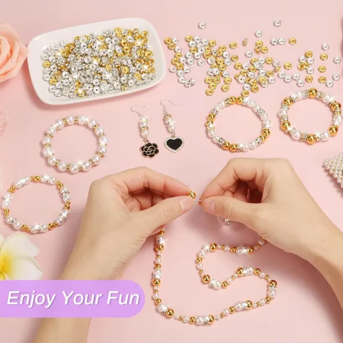Vista 7 de Rondelle - Cuentas espaciadoras para hacer joyas, 600 cuentas espaciadoras de diamantes de imitación para pulseras, cuentas focales para bolígrafos