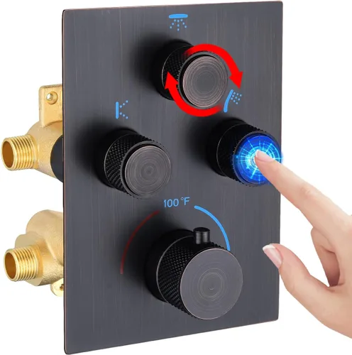 Vista 11 de Moderna válvula de ducha termostática de 3 vías, con botón pulsador, 3 salidas ocultas, kit de válvula de desvío de latón multifunción que puede