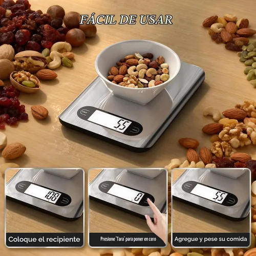 Vista 3 de Báscula digital de cocina, capacidad de 17 libras, báscula de alimentos con pantalla LCD, peso gramos y onzas para cocinar y hornear, plataforma