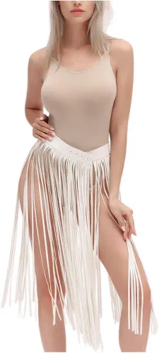 Vista 2 de RARITYUS Mujeres Rave falda larga borla franja cuero ajustable cintura cinturón para club fiesta Rave Festival traje