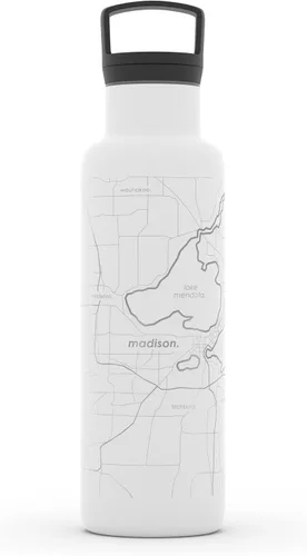 Vista 77 de Well Told Botella de agua aislada con mapa de Washington DC grabado, botella de acero inoxidable grabada (21 onzas, blanco) botella aislada de mapa
