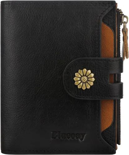 Vista 22 de Billetera para mujeres, billetera de cuero plegable de dos pliegues para mujeres con bloqueo RFID, compacta, tarjetero pequeño con ventana