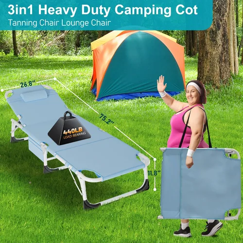 Vista 5 de ABORON - Silla de bronceado 3 en 1 extragrande con tapete y reposabrazos, tumbonas plegables resistentes, 5 posiciones para exteriores, para playa