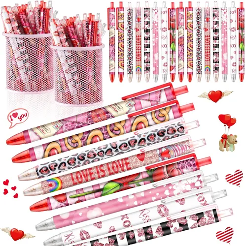 Vista 13 de Leinuosen 48 piezas de bolígrafos de Navidad a granel lindos bolígrafos retráctiles de tinta de gel de color rojo y verde, diseño de renos y árbol