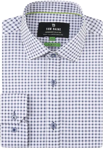 Vista 9 de Tom Baine Camisa de hombre ajustada de manga larga de alto rendimiento geométrica casual con botones