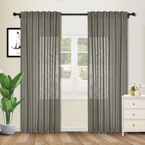 Vista 24 de cololeaf Cortinas de lino naturales de 63 pulgadas de largo, cortinas neutras con bolsillo para barra, pestaña trasera, oscurecimiento de la Aqua