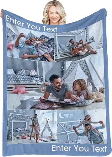 Vista 34 de Manta personalizada con fotos, texto, fotos personalizadas, mantas para adultos y niños, cumpleaños familiar, 1 foto, 50 x 40 pulgadas