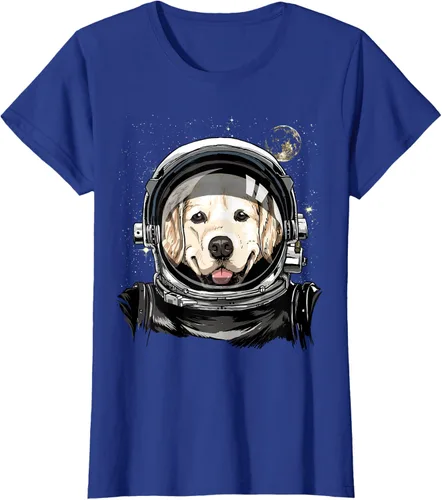 Vista 87 de Camiseta para amantes de los perros de los astronautas del espacio exterior Golden Retriever Lover, Negro