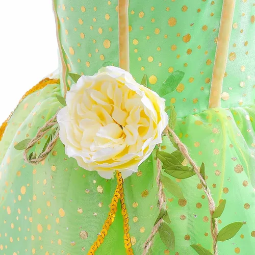 Vista 8 de Disfraz de hada de flores, conjunto de disfraz de princesa para niñas, Tinker Bell ropa para Halloween, disfraz de cosplay con ala, verde