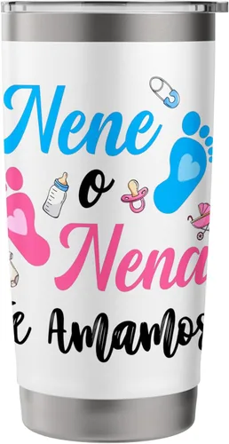 Vista 3 de Vaso aislado de acero inoxidable mexicano a juego Nene o Nena Te Amamos Blanco