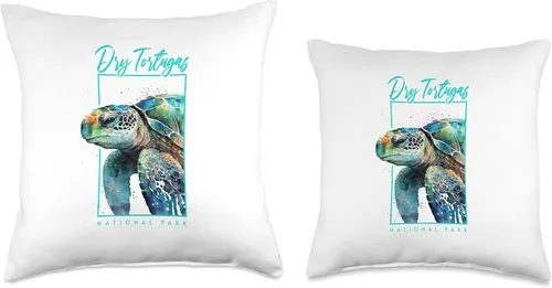 Vista 3 de Dry Tortugas National Park Watercolor Sea Turtle Portrait Throw Pillow