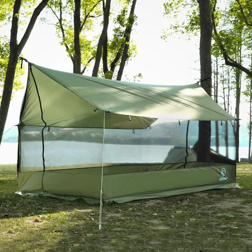 Vista 8 de REDCAMP Tienda de Campaña Caliente Grande tipo Hamaca con Salida para Estufa, Tienda de Campaña de Pared de Invierno Impermeable y Resistente al