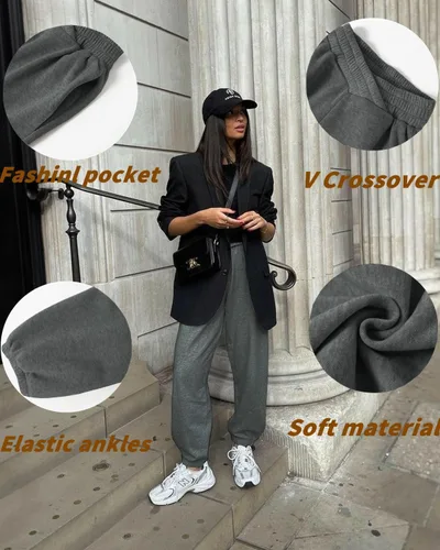 Vista 5 de HOPYOP Pantalones deportivos casuales para mujer, pantalones cruzados en V, cintura alta, holgados, pantalones para descansar
