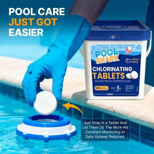 Vista 5 de Tabletas de cloro para piscina Pool Shark - Tabletas de cloro de 3 pulgadas - Tabletas de cloro activo al 90% de disolución lenta - Productos