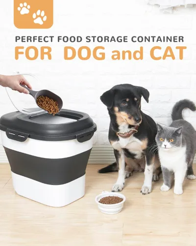 Vista 5 de 30-35 Lbs Contenedor de almacenamiento de alimentos para perros plegable Large Pet Food Storage with Airtight Lids,Wheels,Scoop and 2Pcs Food