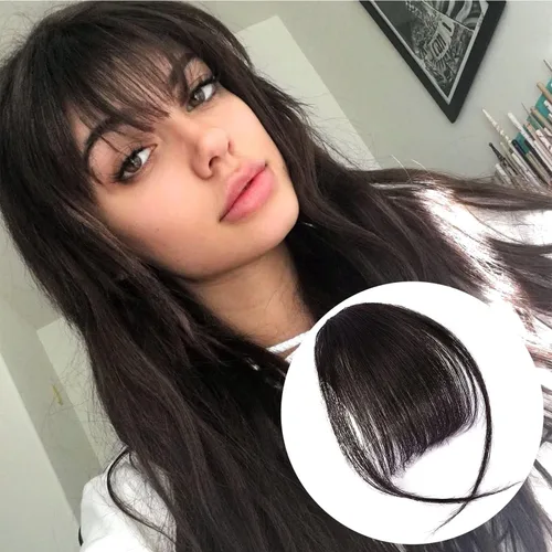 Vista 13 de BOGSEA Flequillo con clip, flequillo falso de cabello humano 100% real con clip, extensiones de cabello con fleco y sienes, postizos para mujeres