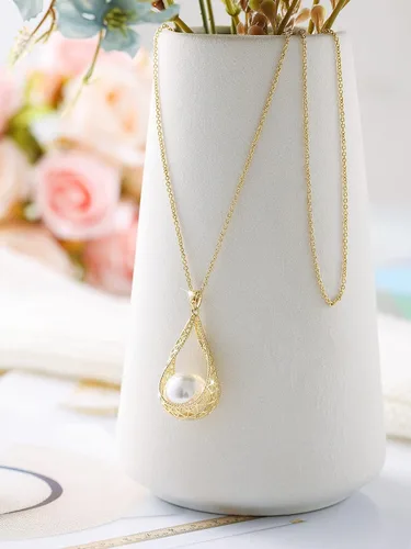 Vista 8 de Juego de collar y aretes de perlas grandes de 0.551 in para mujer, conjunto de joyas chapadas en oro