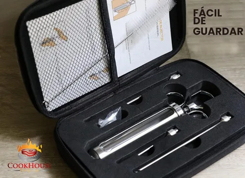 Vista 5 de Inyectores de carne para fumar - Kit de inyector de adobo de acero inoxidable con estuche y ventana para barbacoa, asar a la parrilla, 3 agujas