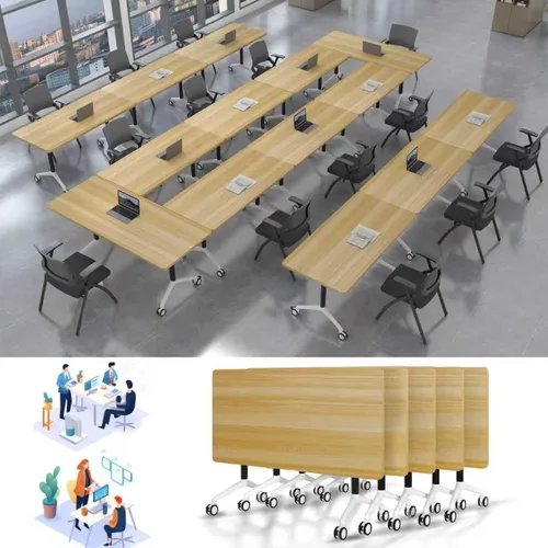 Vista 15 de Mesa de conferencias con tapa abatible, mesa modular plegable para sala de conferencias con ruedas, mesa de sala de reuniones con ruedas, moderna