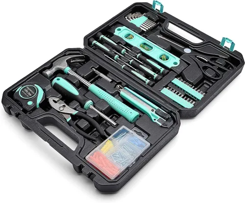 Vista 8 de Amazon Basics Kit de herramientas para el hogar con estuche de almacenamiento, 142 piezas, rosa, 13.39 x 9.25 x 2.95 pulgadas