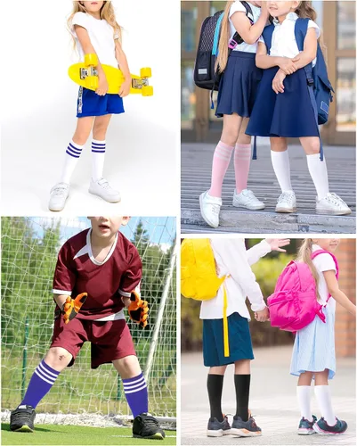 Vista 7 de Auranso Calcetines de fútbol para niños y niñas, calcetines de béisbol hasta la rodilla, de 3 a 6 años