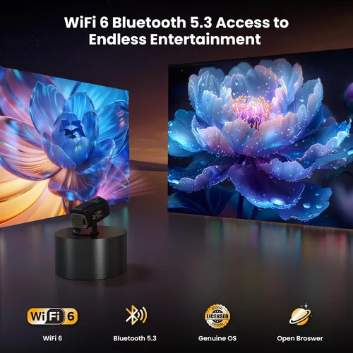 Vista 7 de Proyector 4K con WiFi y Bluetooth, mini proyector nativo de 1080P, portátil, enfoque automático y compatible con Keystone con TV Stick/Memory