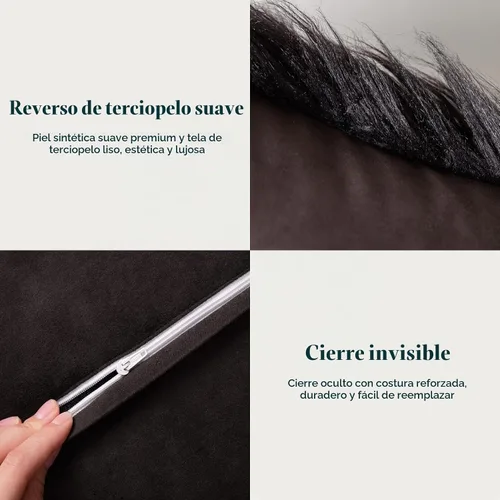 Vista 4 de Fundas de cojín Phantoscope serie de lujo, fundas de cojín de piel sintética estilo Mongolia, para sofá, cama y silla Negro