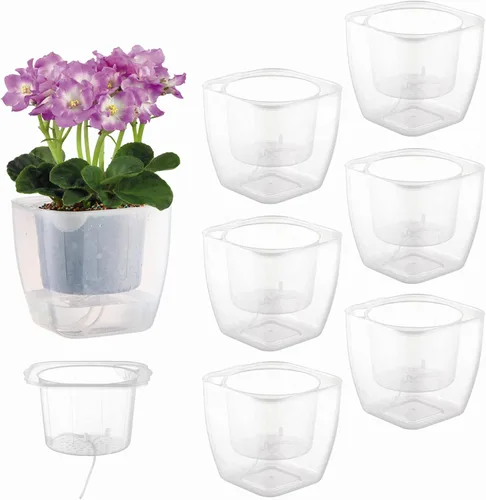 Vista 11 de Paquete de 3 macetas transparentes de riego automático de 7 pulgadas para plantas de interior, macetas grandes de violeta africana, macetas