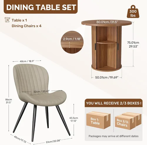 Vista 166 de Miereirl Moderno juego de comedor de 5 piezas para mesa redonda de madera de 4,31.5 pulgadas con estante de almacenamiento semiabierto y puerta