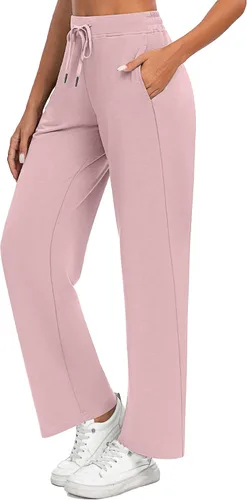 Vista 2 de Locoowai Paquete de 2 pantalones deportivos casuales de pierna ancha para mujer, con cordón en la cintura, holgados, pantalones de yoga sueltos