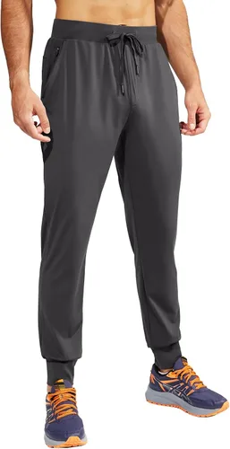 Vista 6 de MIER Pantalones deportivos para hombre con bolsillos con cremallera, pantalones deportivos de nailon elástico para correr, entrenar, senderismo