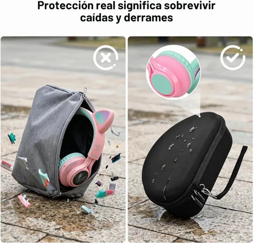 Vista 3 de PAIYULE Funda de auriculares para niños iClever para Riwbox CT-7S/CT-7, para auriculares de caramelo con oreja, funda protectora rígida con bolsillo