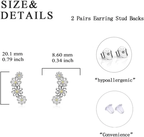 Vista 6 de POPLYKE Girasol margarita perro pata estrella mariposa 925 plata esterlina escalador de orejas de gato con forma de mariposa, aretes de joyería