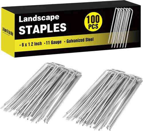 Vista 14 de Paquete de 240 grapas de paisaje de 15 cm, estacas de jardín galvanizadas para carpas, estacas resistentes calibre 11, alfileres de tela
